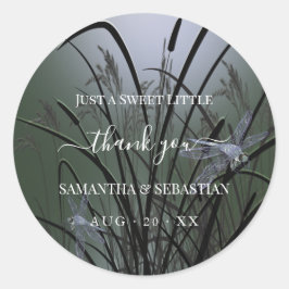 Adesivo Redondo Elegante Sage Green Dragonflies Obrigado