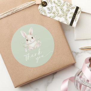Adesivo Redondo Elegante Sage Green Little Bunny Obrigado Sticker