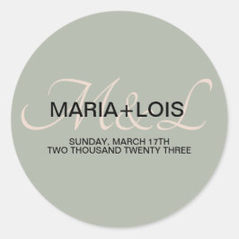 Adesivo Redondo Elegante Sage Green Pink Weded Monogrammed