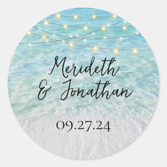Adesivo Redondo Elegante Sandy Beach Sea Glass Script (Frente)