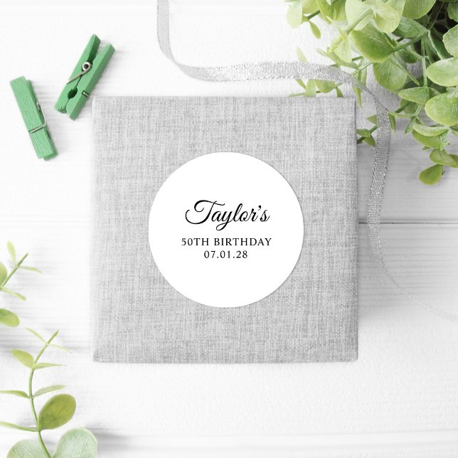 Adesivo Redondo Elegante Script 50th Birthday (Birthday Celebration Favor Stickers)