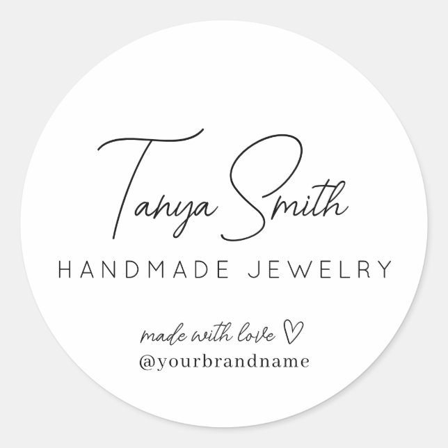 Adesivo Redondo Elegante Script Fez Amor Cardíaco Jogo (Frente)