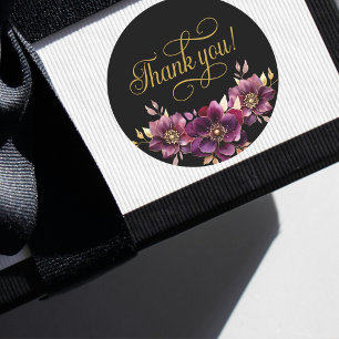 Adesivo Redondo Elegante Script Floral Dourado Obrigado Sticker