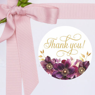 Adesivo Redondo Elegante Script Floral Dourado Obrigado Sticker