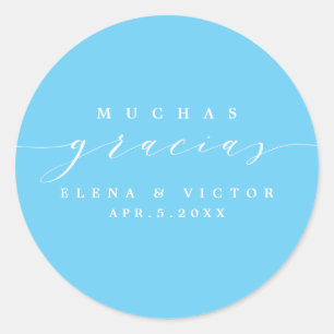 ADESIVO REDONDO ELEGANTE SCRIPT MUCHAS GRACIAS   OBRIGADO, STICKER