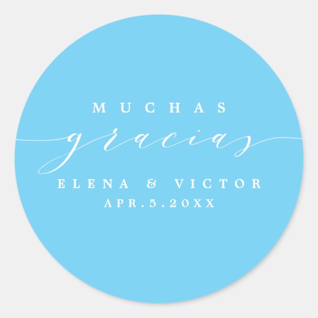 ADESIVO REDONDO ELEGANTE SCRIPT MUCHAS GRACIAS | OBRIGADO, STICKER (Frente)