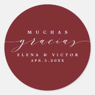 ADESIVO REDONDO ELEGANTE SCRIPT MUCHAS GRACIAS OBRIGADO, STICKER