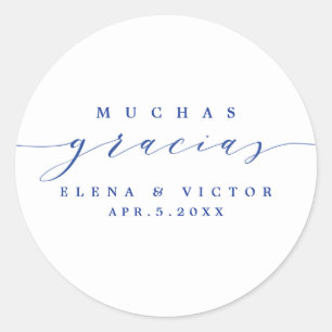 ADESIVO REDONDO ELEGANTE SCRIPT MUCHAS GRACIAS   OBRIGADO, STICKER
