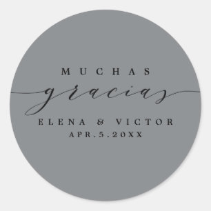 ADESIVO REDONDO ELEGANTE SCRIPT MUCHAS GRACIAS   OBRIGADO, STICKER