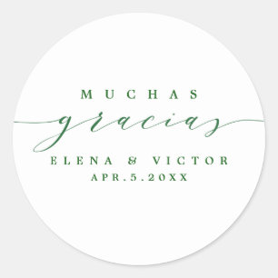 ADESIVO REDONDO ELEGANTE SCRIPT MUCHAS GRACIAS OBRIGADO, STICKER