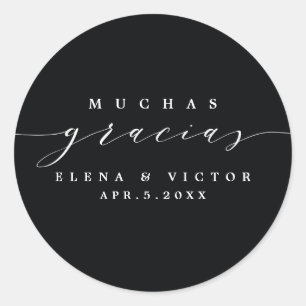 ADESIVO REDONDO ELEGANTE SCRIPT MUCHAS GRACIAS   OBRIGADO, STICKER