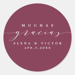 ADESIVO REDONDO ELEGANTE SCRIPT MUCHAS GRACIAS   OBRIGADO, STICKER