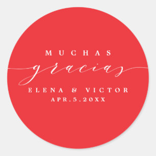ADESIVO REDONDO ELEGANTE SCRIPT MUCHAS GRACIAS   OBRIGADO, STICKER