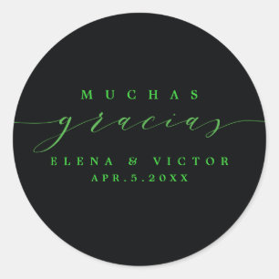 ADESIVO REDONDO ELEGANTE SCRIPT MUCHAS GRACIAS OBRIGADO, STICKER