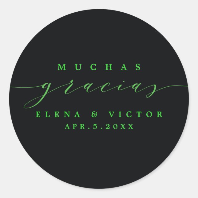 ADESIVO REDONDO ELEGANTE SCRIPT MUCHAS GRACIAS | OBRIGADO, STICKER (Frente)