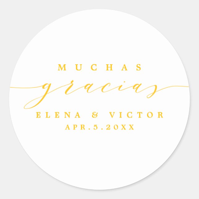 ADESIVO REDONDO ELEGANTE SCRIPT MUCHAS GRACIAS | OBRIGADO, STICKER (Frente)