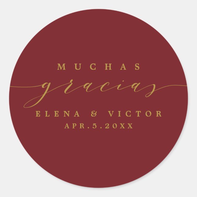 ADESIVO REDONDO ELEGANTE SCRIPT MUCHAS GRACIAS | OBRIGADO, STICKER (Frente)