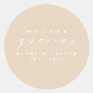 ADESIVO REDONDO ELEGANTE SCRIPT MUCHAS GRACIAS   OBRIGADO, STICKER