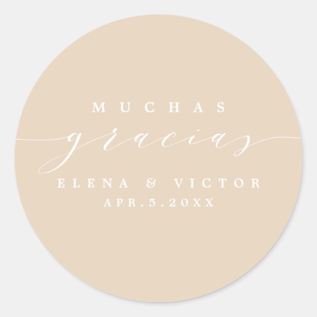 ADESIVO REDONDO ELEGANTE SCRIPT MUCHAS GRACIAS | OBRIGADO, STICKER (Frente)