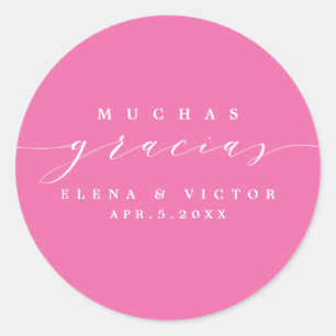 ADESIVO REDONDO ELEGANTE SCRIPT MUCHAS GRACIAS   OBRIGADO, STICKER