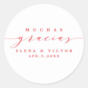 ADESIVO REDONDO ELEGANTE SCRIPT MUCHAS GRACIAS   OBRIGADO, STICKER
