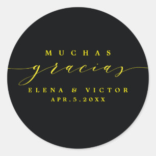 ADESIVO REDONDO ELEGANTE SCRIPT MUCHAS GRACIAS   OBRIGADO, STICKER