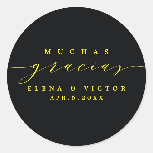 ADESIVO REDONDO ELEGANTE SCRIPT MUCHAS GRACIAS | OBRIGADO, STICKER (Frente)