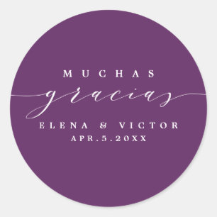 ADESIVO REDONDO ELEGANTE SCRIPT MUCHAS GRACIAS   OBRIGADO, STICKER