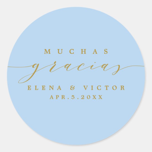 ADESIVO REDONDO ELEGANTE SCRIPT MUCHAS GRACIAS | OBRIGADO, STICKER (Frente)