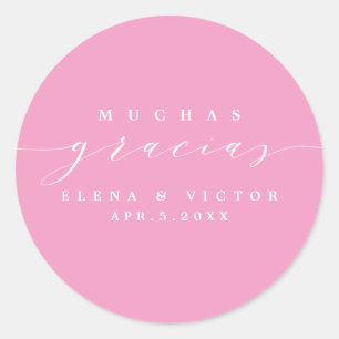 ADESIVO REDONDO ELEGANTE SCRIPT MUCHAS GRACIAS   OBRIGADO, STICKER