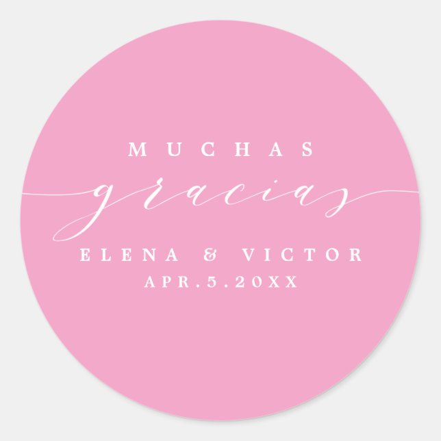 ADESIVO REDONDO ELEGANTE SCRIPT MUCHAS GRACIAS | OBRIGADO, STICKER (Frente)