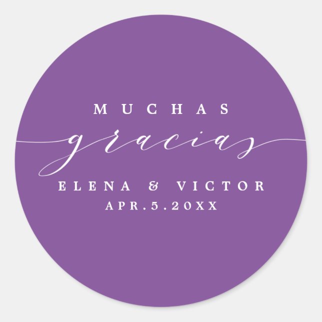 ADESIVO REDONDO ELEGANTE SCRIPT MUCHAS GRACIAS | OBRIGADO, STICKER (Frente)