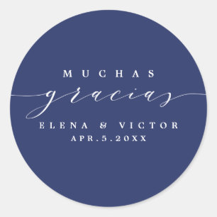 ADESIVO REDONDO ELEGANTE SCRIPT MUCHAS GRACIAS   OBRIGADO, STICKER