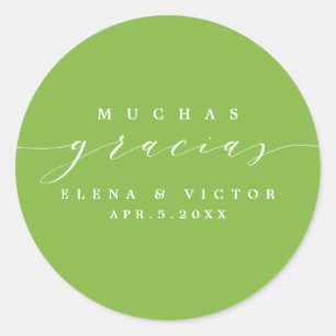 ADESIVO REDONDO ELEGANTE SCRIPT MUCHAS GRACIAS OBRIGADO, STICKER