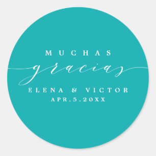 ADESIVO REDONDO ELEGANTE SCRIPT MUCHAS GRACIAS   OBRIGADO, STICKER