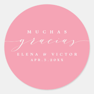 ADESIVO REDONDO ELEGANTE SCRIPT MUCHAS GRACIAS   OBRIGADO, STICKER