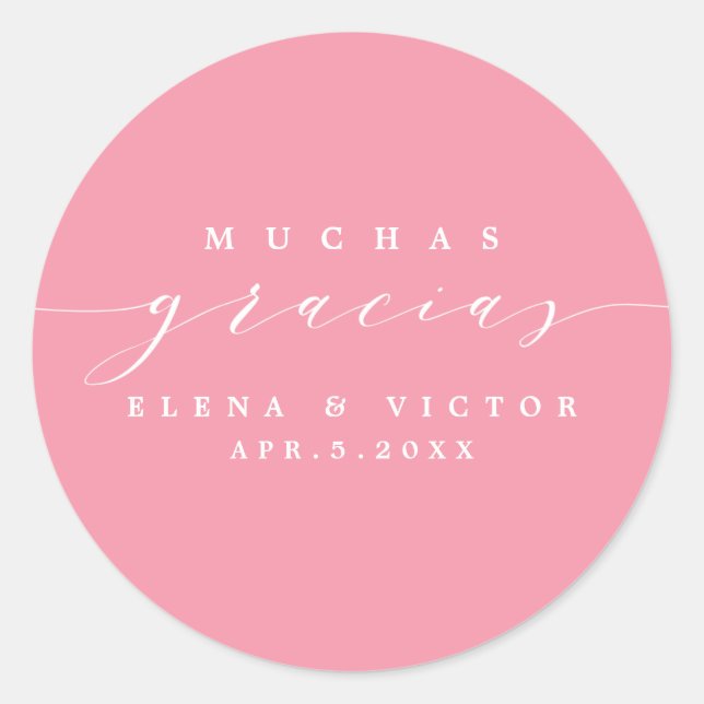ADESIVO REDONDO ELEGANTE SCRIPT MUCHAS GRACIAS | OBRIGADO, STICKER (Frente)
