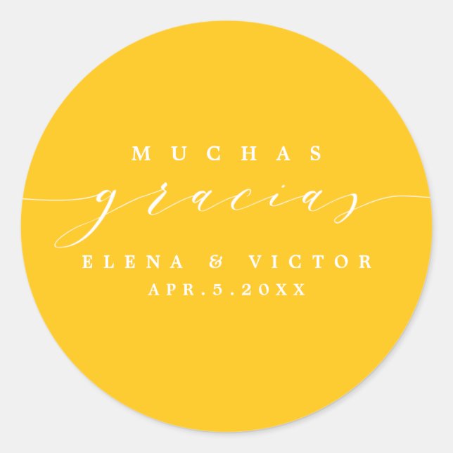 ADESIVO REDONDO ELEGANTE SCRIPT MUCHAS GRACIAS | OBRIGADO, STICKER (Frente)