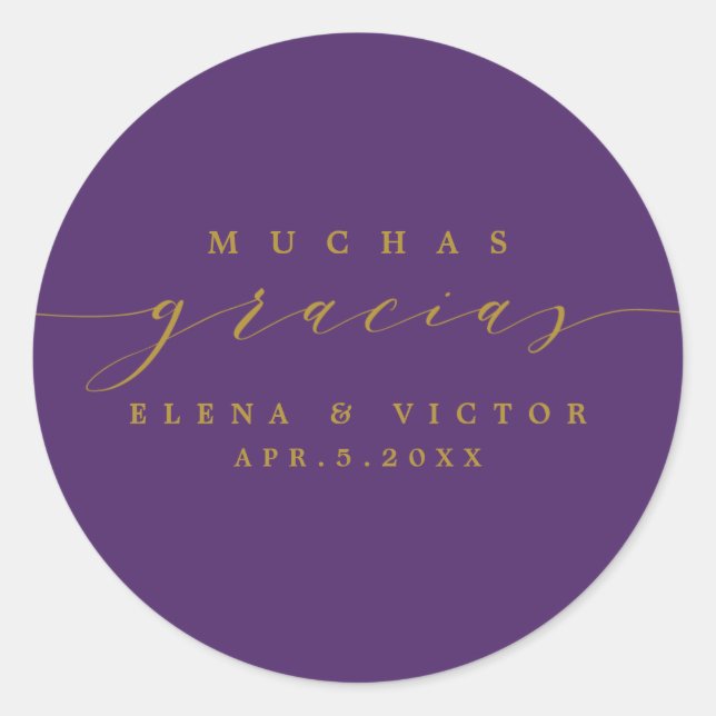 ADESIVO REDONDO ELEGANTE SCRIPT MUCHAS GRACIAS | OBRIGADO, STICKER (Frente)