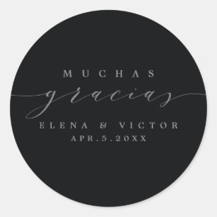 ADESIVO REDONDO ELEGANTE SCRIPT MUCHAS GRACIAS   OBRIGADO, STICKER