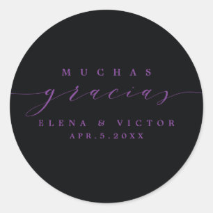 ADESIVO REDONDO ELEGANTE SCRIPT MUCHAS GRACIAS   OBRIGADO, STICKER