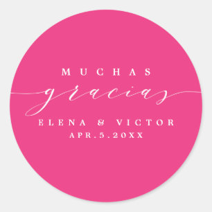 ADESIVO REDONDO ELEGANTE SCRIPT MUCHAS GRACIAS   OBRIGADO, STICKER