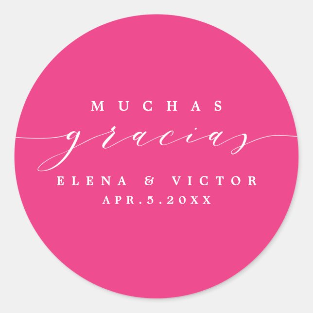 ADESIVO REDONDO ELEGANTE SCRIPT MUCHAS GRACIAS | OBRIGADO, STICKER (Frente)