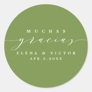 ADESIVO REDONDO ELEGANTE SCRIPT MUCHAS GRACIAS   OBRIGADO, STICKER