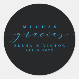 ADESIVO REDONDO ELEGANTE SCRIPT MUCHAS GRACIAS   OBRIGADO, STICKER