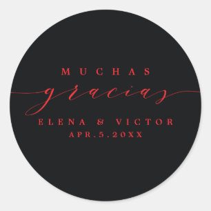 ADESIVO REDONDO ELEGANTE SCRIPT MUCHAS GRACIAS   OBRIGADO, STICKER