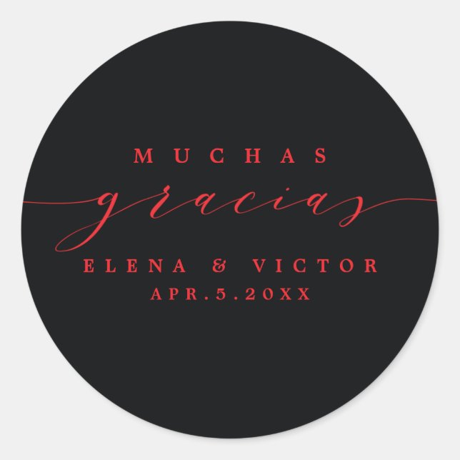 ADESIVO REDONDO ELEGANTE SCRIPT MUCHAS GRACIAS | OBRIGADO, STICKER (Frente)