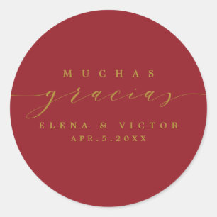 ADESIVO REDONDO ELEGANTE SCRIPT MUCHAS GRACIAS   OBRIGADO, STICKER