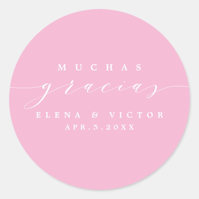 ADESIVO REDONDO ELEGANTE SCRIPT MUCHAS GRACIAS | OBRIGADO, STICKER (Frente)