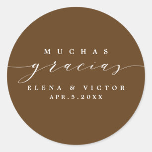 ADESIVO REDONDO ELEGANTE SCRIPT MUCHAS GRACIAS OBRIGADO, STICKER